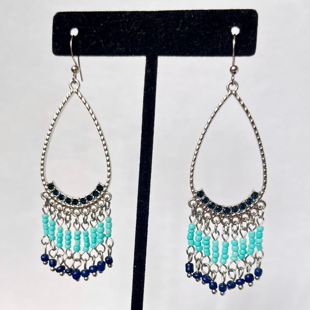 Navy Blue and Teal beaded dangle